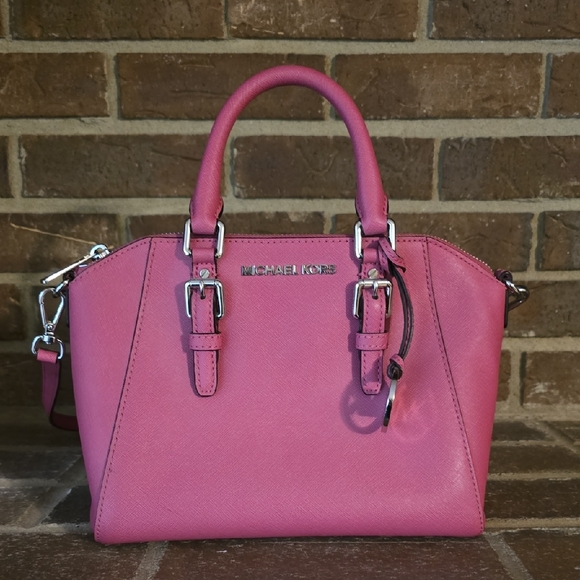 Michael Kors Ciara Medium Saffiano Leather Satchel Pink - Picture 1 of 6